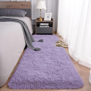 FVVRAX 2x6 ft Ultra Soft Shag Area Runner - Plush Fluffy Non-Shedding Rug for Bedroom & Living Room, Modern Home Decor Bedside Carpet for Kids Nursery Dorms, Easy Clean, Light Purple/Lavender