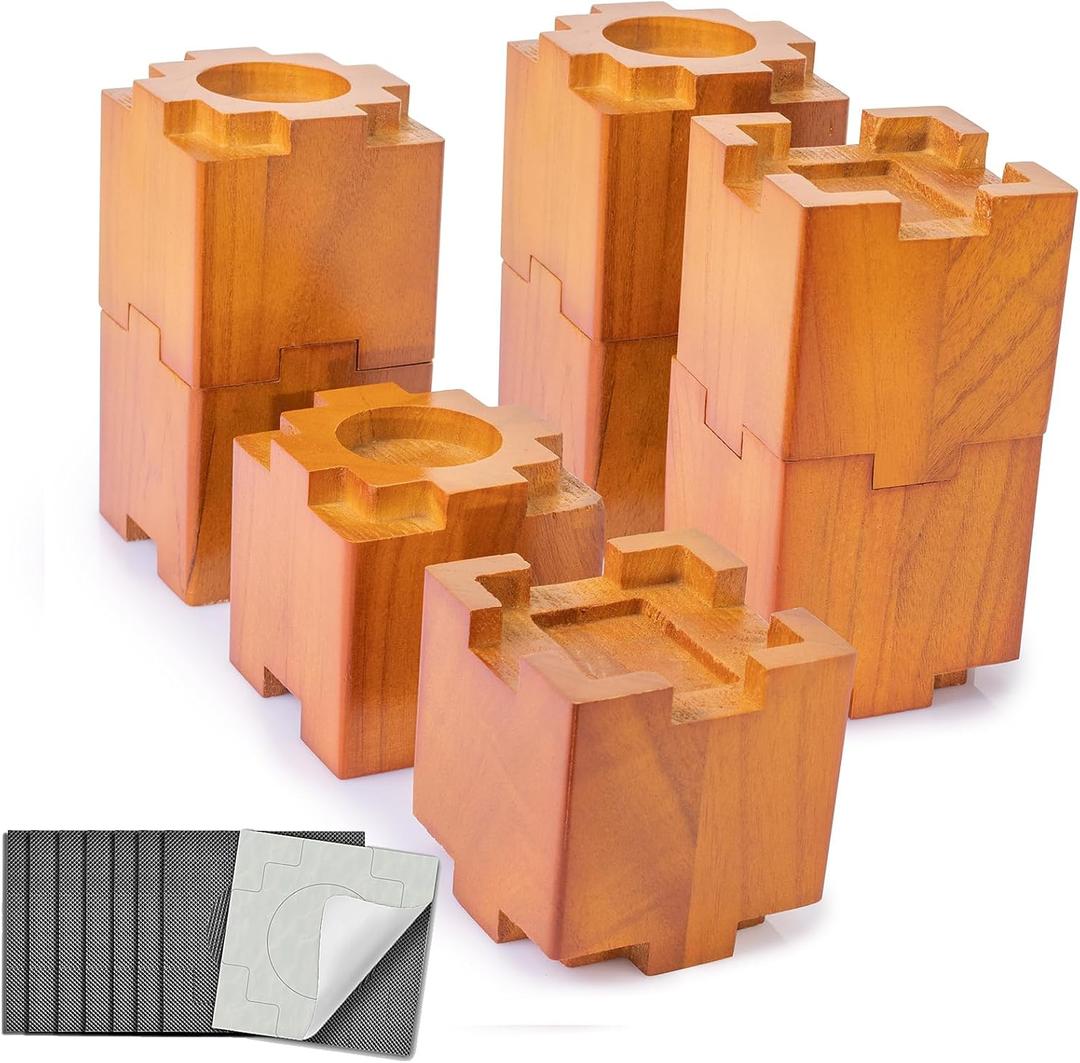 Wood Bed Risers with Non-Slip Rubber Pad, Stackable Furniture Risers Lift Heights 3.5 or 7 Inch Heavy Duty Risers for Sofa, Table, Couch Chair (8 Pack, Brown)