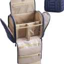BAGSMART Makeup Bag Puffy Fabric Toiletry Bag, Removable Partition & Hanging Hook, Cosmetic Bag for Travel-Sized Shampoo, Conditioner, Brushes Set, Makeup Accessories, Medium Capacity, Navy Blue
