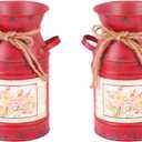 PRETYZOOM 2 Pcs Handmade Iron Flower Bucket Primitive Flowers Container Farmhouse Jug Vase Rustic Flower Bucket Decorative Flower Vase Galvanized French Bucket Red Ornaments European Style