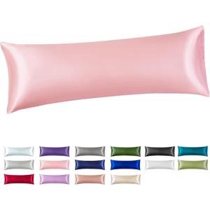 Satin Body Pillow Cover, Pink Silky Cooling Satin-Silk Body Pillow Cases with Envelope Closure (20x54, Pink)