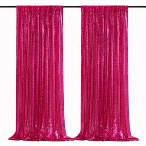 B-COOL Fuchsia Sequin Backdrop Curtains Hot Pink Glitter Backdrop 2 Panels 2ftx8ft Girls Party Backdrop Fabric for Sweetheart Birthday Wedding Party Decorations