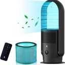 ULTTY Bladeless Tower Fan and Air Purifier in one, 90 Oscillating Bladeless Fan with Remote, Touch, 8H Timer, Floor Fans for Bedroom Whole Room Home Office R021, Black