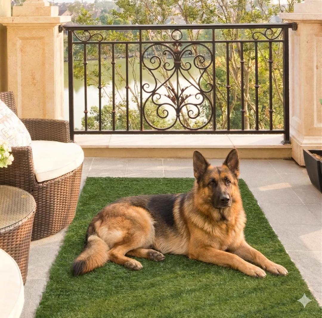 Ottomanson Artificial Turf Mat Natural 31" x 4', Realistic Grass for Balcony, Entryway & Pet Area, Indoor Outdoor Turf with Drainage Holes, UV Resistant