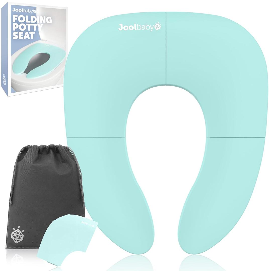 Jool Baby Folding Travel Potty Training Seat for Toddlers, Fits Round & Oval Toilets, Non-Slip Suction Cups, Includes Free Travel Bag (Aqua)