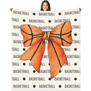 Brown Basketball Coquette Bow Blanket 50 x 60 Basketball Sports Throw Blanket Bow Stuff Team Gifts for Ball Lovers Players Home Decor Halloween Christmas Thanksgiving Gift