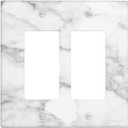 White Marble Pattern 2 Gang Double Rocker/Decora Light Switch Cover Decorative Outlet Wall Plate Electrical Faceplate for Home Family Art Decor
