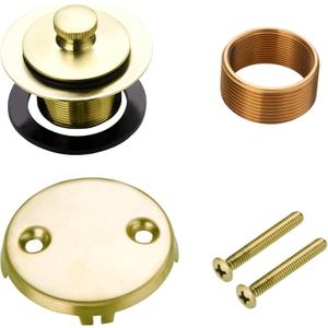 Bathtub Tub Drain Conversion Kit Assembly, Wellup Lift and Turn Twist Tub Drain Trim Kit with Two-Hole Overflow Faceplate, Brushed Brass Gold