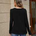 Lafural V Neck Long Sleeve Shirts for Women Casual Fall Tops Lightweight Tunic Sweaters Fashion Clothes 2024 (Black, M)