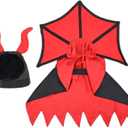 1 Set Dog Halloween Costumes, Devil Cat Costume Includes Cloak and Hat Funny Wizard Clothes for Small Dogs Cats Outfits