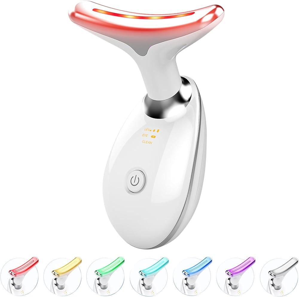 Red-Light-Therapy-for-Face and Neck, Red Light Therapy Wand, 7 Color Led Face Neck Massager for Skin Care, White