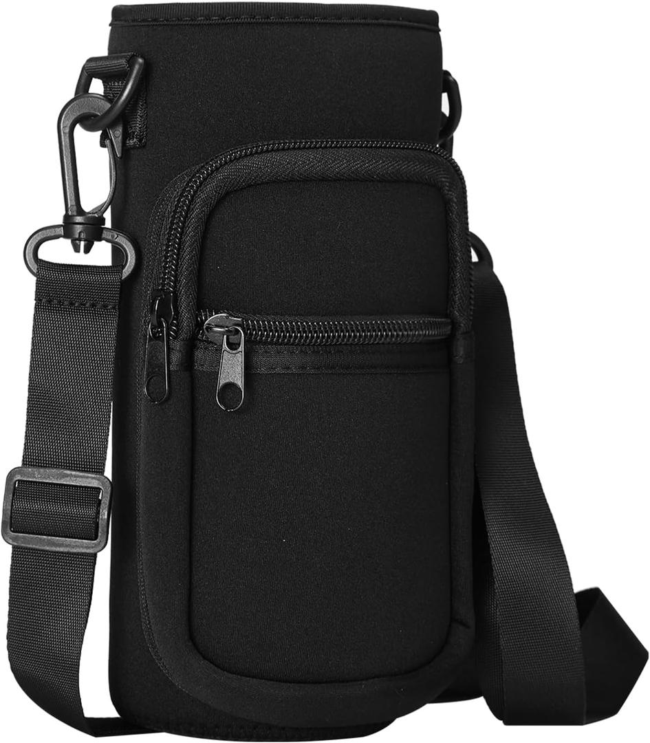 Water Bottle Carrier with Shoulder Strap for 64oz 40oz 32oz 128oz Water Jugs, Water Bottles Holder Bag with Phone Pouch Pockets for Camping& Travelling-The Perfect Flask Accessory