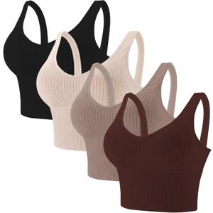 Eleplus 4 Pieces Comfy Cami Bras for Women Tank Crop Top with Built in Bra Yoga Longline Padded Lounge Bralette Pack (Large-X-Large, Color3)