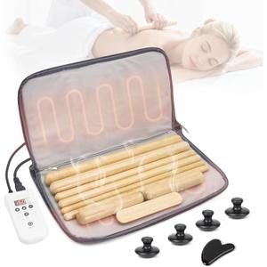 Goodtar 14 Pcs Hot Stones Massage Warm Kit Solid Bamboo Massage Stick Body Gua Sha Tool Heater with Temperature Adjustment, Basalt Hot Rocks Back Foot Body Massage for Home Spa Relieve Muscle Pain