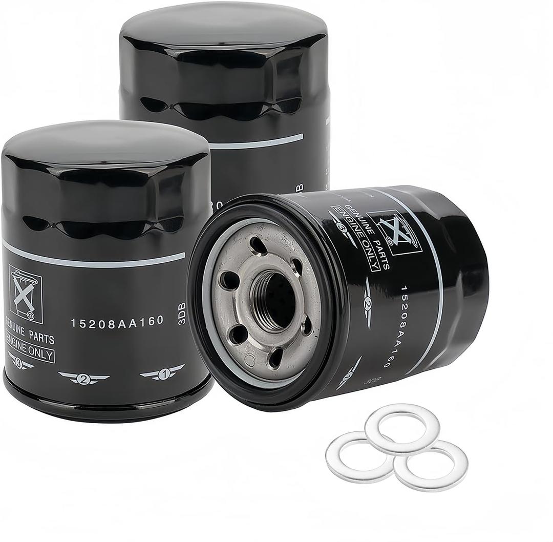 Aftermarket 15208AA21A Oil Filter & Crush Washer for Subaru Outback Legacy Impreza Forester XV Crosstrek Ascent 2011-2025 | 3 Pack High Efficiency Engine Oil Filter & Washer