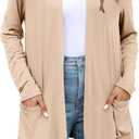 Yekaty Womens Lightweight Cardigans Open Front Long Sleeve Drape Kimono Cardigan Sweaters with Pockets (Beige, XXL)