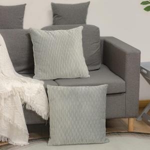 CAROLMADE Set of 2 Velvet Throw Pillow Covers 18x18 Soft Striped Decorative Pillow Covers Square Cushion Case for Couch and Bed, Light Grey