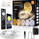 Wefomey White LED Strip Lights, 100ft Dimmable Bright 24V Led Tape Light with Remote and App Control, 2700K-6500K White 1440 LEDs Lights for Bedroom, Kitchen, Ceiling (1 Rolls of 100ft)