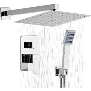 Shower Head - Shower Faucet Set Square Shower Combo System with 8'' Rainfall Shower Head Wall Mount Handheld Shower, Stainless Steel with Chrome Finish Bath Shower Head,Chrome