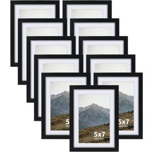 Rempry 5X7 Picture Frames Set of 11, Black 5x7 Photo Frames without Mat or Displays 4X6 Picture with Mat, Wall Mount or Tabletop Display for Home, Office
