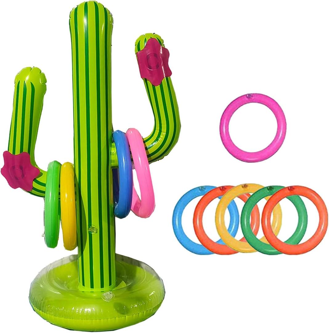 Cactus Ring Toss Game Set Inflatable Cactus,inflatable party props,Target throwing toy,Indoor Outdoor Toys Gift for Kids Family,for Hawaii Party Decor Swimming Pool Toy