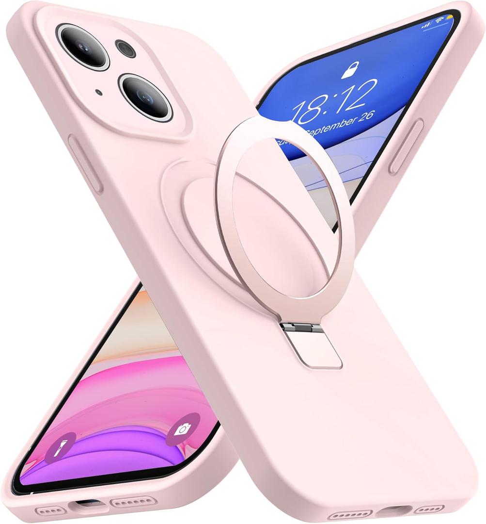 Designed for iPhone 15 Plus Case with Magnetic Invisible Stand Compatible with Mag-Safe Military Drop Tested Shockproof Silicone Phone Cases for Women Men 6.7'', Pink