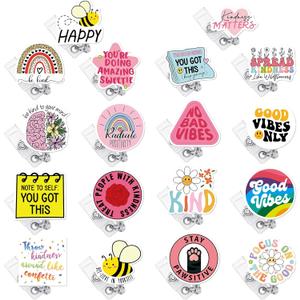 Landical 18 Pcs Cute Retractable Badge Reel Holders Funny Positive ID Tag Cardholder Clips Nursing Clips for Christmas Teachers Students Hospital Nurses Medical Work Office Bulk Lanyard Gifts
