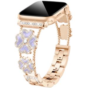 Omnillert Dressy Band Compatible with Apple Watch Series 10 Bands for Women 41mm 40mm 38mm 42mm 44mm 45mm 46mm 49mm, Sparkly Clover Bracelets Designer Straps for iWatch series 9 SE 8 7 6 5 4 3 Ultra