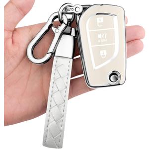 for Toyota Key Fob Cover with Keychain Soft Full Protection Case Compatible with 2019-2025 RAV4 LE 2018-2024 Camry LE/SE, 2017-2025 Corolla LE/SE 2018-2022 C-HR LE (3 Buttons, White)