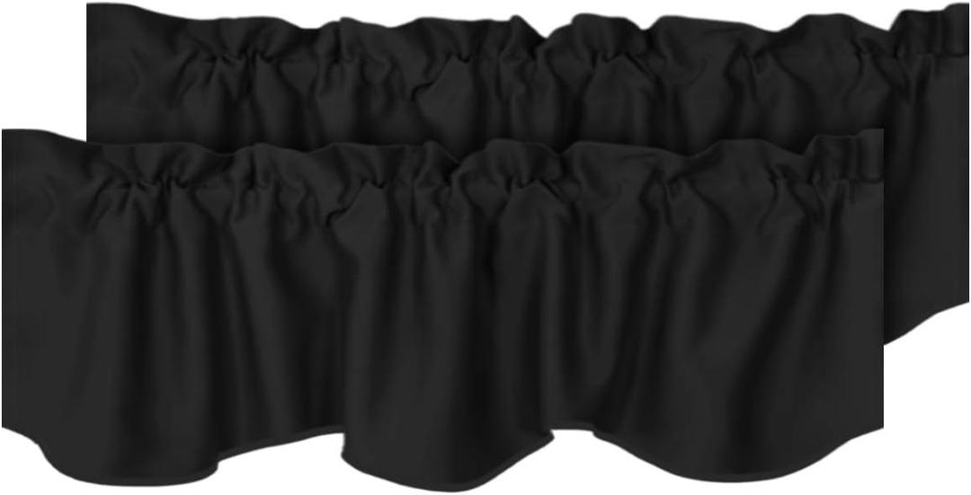 H.VERSAILTEX 2 Panels Blackout Curtain Valances for Kitchen Windows/Living Room/Bathroom Privacy Protection Rod Pocket Decoration Scalloped Window Valance Curtains, 52" W x 18" L, Black