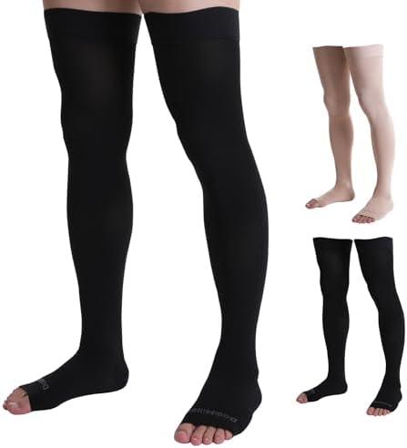 Doc Miller Thigh High Open Toe Compression Stockings 15-20mmHg for Varicose Veins, Pregnancy Support Open Toe Thigh High Compression Socks for Women and Men
