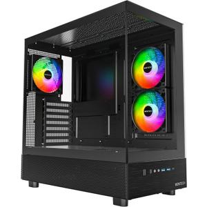 MONTECH XR-B, ATX Mid-Tower PC Gaming Case, 3x120mm ARGB PWM Fans Pre-Installed, Full-View Dual Tempered Glass Panel, Wood-Grain Design I/O Interface, 4090 GPUs, 360mm Radiator Support, Black