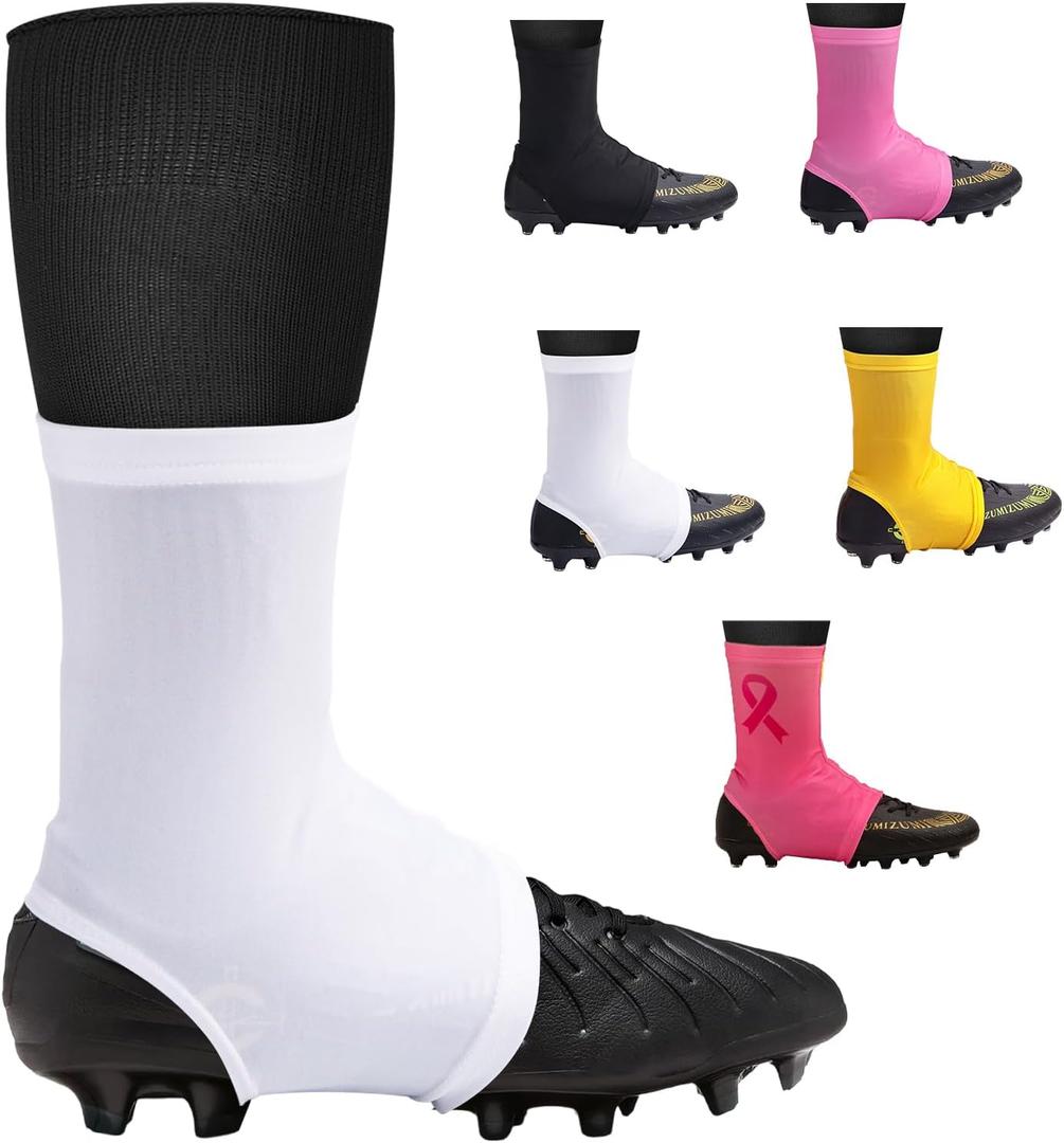 Spats Football Cleat Covers,Youth Cleat Covers Football,Bike Cleat Covers,Football Cleat Covers Keeps Dirt/Turf Debri Out,Cleat Sleeves for Football Soccer Lacrosse Youths Adults (Medium, White)