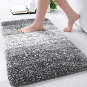 Arotive Microfiber Bathroom Rugs, Shaggy Soft and Absorbent Bath Rug, Non-Slip, Thick Plush Machine Washable Dry Bath Mats for Bathroom, Tub and Shower, 30x20, Grey