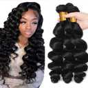 28 30 32 Inch #1b Natural Black Human Hair Bundles Loose Wave Bundle Human Hair Weave 3 Bundles Total 150g