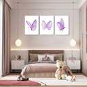 3Pcs Butterfly Canvas Wall Art Purple Butterfly Posters Pictures Minimalist Cute Animal Paintings Aesthetic Preppy Room Prints for Girls Bedroom Nursery Home Wall Decor Gift Framed