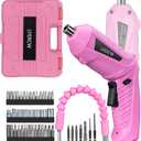 Pink Cordless Screwdriver Set with Rechargeable Battery and Charger, Rotating Handle, LED Light, 47PCS Drill/Driver Accessories, Lightweight and Portable Electric Screwdriver for Women