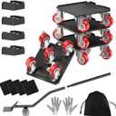 2000LBS Heavy Duty Furniture Dolly & Mover - 6.4" Carbon Steel Panel with 5X 360° Wheels, Non-Slip Sliders & Lifter for Sofa, Piano, Appliances (Red)
