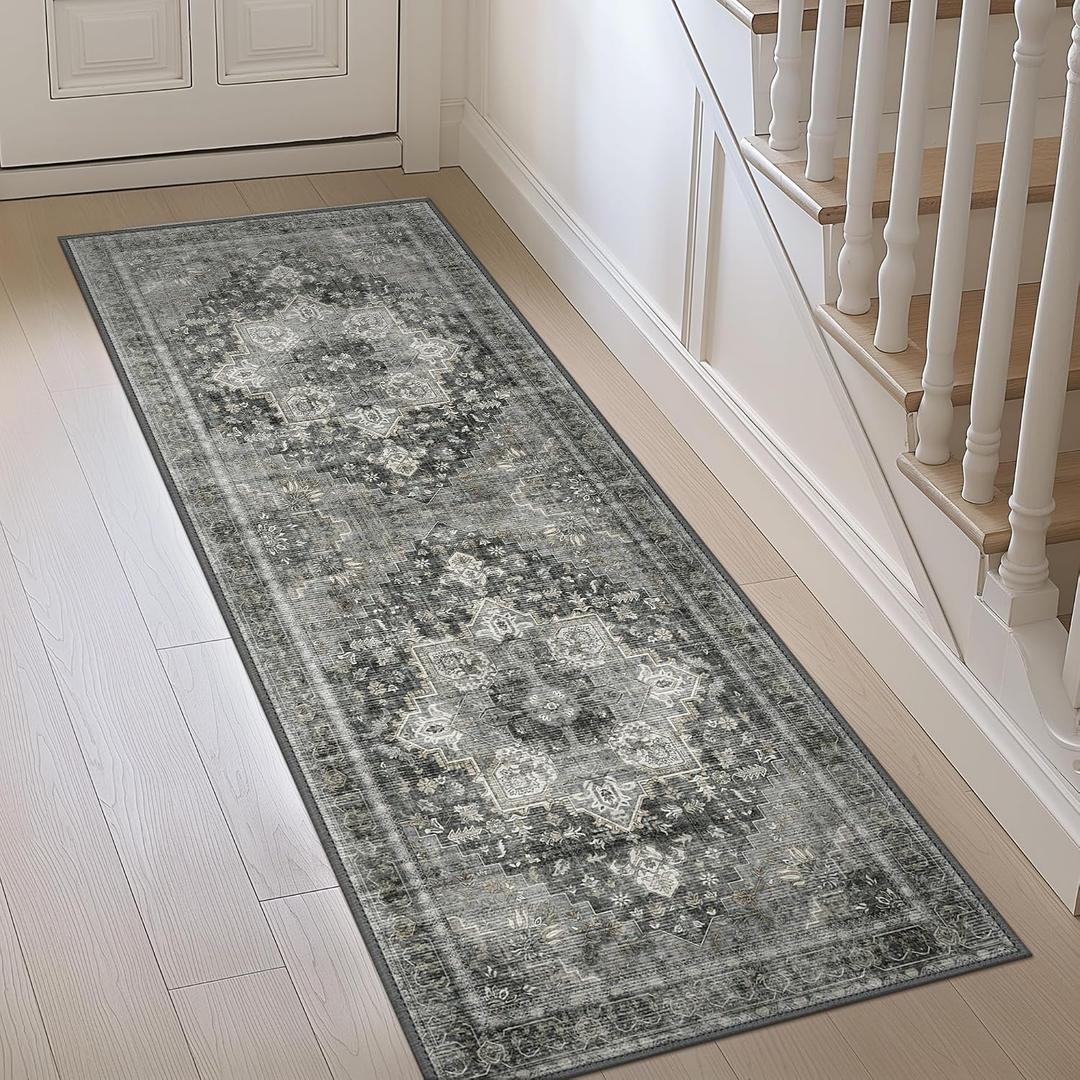 GENIMO 2'6"x10' Washable Runner Rug Non Slip for Hallway, Charcoal Gray
