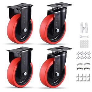 5 Inch Heavy Duty Caster Wheels Set of 4 (2 Swivel & 2 Fixed), 3000 LBS Capacity, Premium Rubber Casters, Silent Rolling for Workbench, Cart, Trolley, Dolly, Industrial-Grade Casters