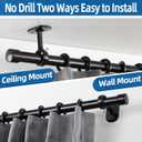 MUAKIOY Curtain Rod Holder Brackets, Ceiling Mount No Drill, Black Self Adhesive Heavy Duty Curtain Hooks Hanging 1.2" Dia Curtain Rods for Closet Wardrobe (16 Pack)