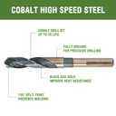 5/8" Cobalt Drill Bit Black and Gold Coated for Metal, Steel, Cast Iron, with 1/2" Reduced Shank