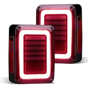 FIERYRED LED JK Tail Lights Compatible with 2007-2017 Jeep Wrangler JK, Smoked Rear Tail Lights for Turn Signal, Running/Brake and Reverse, 2PCS