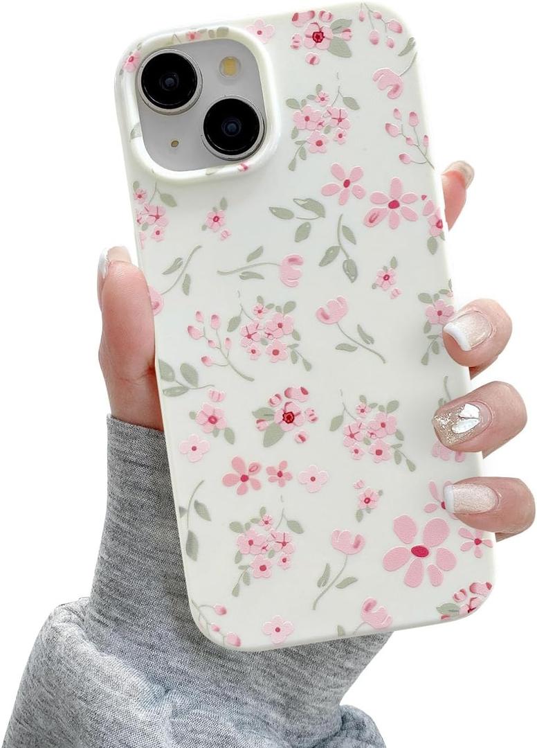 QLTYPRI for iPhone 13 Case, Cute Pink Floral Flower Pattern Aesthetic Phone Case, Raised Camera Protection Soft Slim TPU Shockproof Protective Phone Cover for Girls Women - Pink