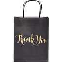 Sparkle and Bash 24 Pack Medium Black Thank You Party Favor Paper Goodie Gift Bags with Handles, Gold Foil
