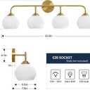 RUIYEY Bathroom Vanity Light Fixtures: 4 Lights Brushed Gold Ribbed Lantern Vanity Lights for Bathroom, E26 60W Hardwired Wall Sconce Lighting with Frosted Milky Glass Over Mirror (Exclude Bulb)