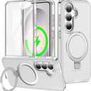 for Samsung Galaxy S26 Case with Magnetic Invisible Stand[Compatible with MagSafe] with Screen Protector Dual Layer Full Body Military Shockproof Translucent Phone Cover-White