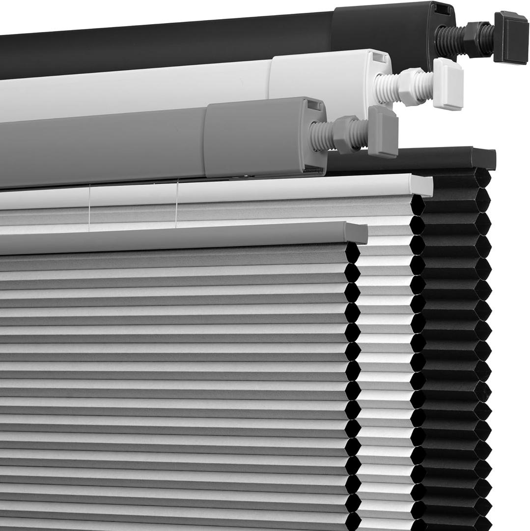 Boolegon No Drill No Tools Cellular Shades TDBU,Light Gray,33" W x 64" H | Top Down Bottom Up Blackout Blinds for Indoor Windows, Cordless Honeycomb Shades for Home, Easy to Install Thermal Insulated
