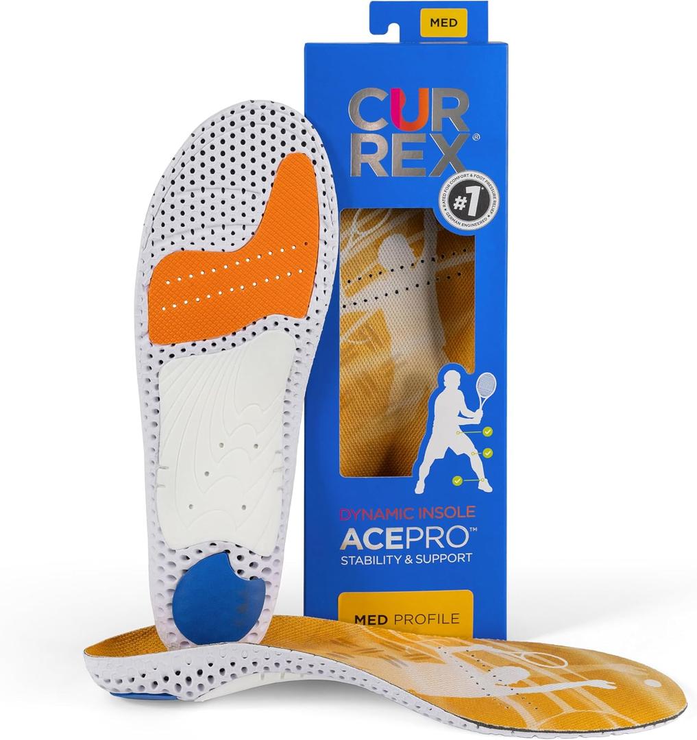 CURREX AcePro, Arch Support Insoles for Tennis, Volleyball, Racquetball, Net Sports, Increase Performance & Agility, Court Based Sports Inserts for Men & Women (Medium Arch, Medium) Size: M (Mens 7-8.5 / Womens 8.5-10)
