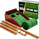 Putting Green Indoor,Golf Putting Mat with Auto Ball Return,Premium Crystal Velvet Surface, Practice Putting mat, Perfect Training Aid & Gift for Golf Lovers Christmas (Dark brown two holes)